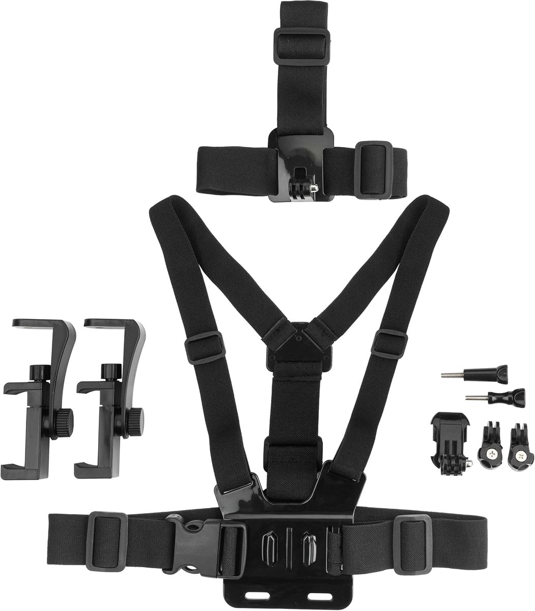 Hoofd- en borstband set voor GoPro en smartphone - met telefoonhouder - verstelbaar en comfortabel - SnelShoppen