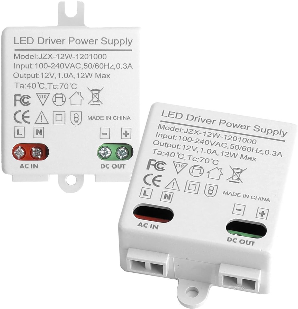 LED mini transformator 12V/DC 12W - 2 stuks - efficiënt voor verlichting - ideaal voor lampen - SnelShoppen