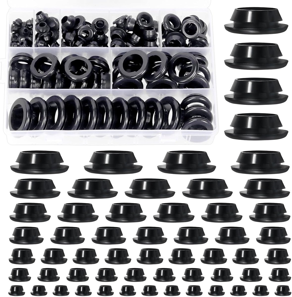Rubberen doorvoeren 140-delig - Assortiment van 8 maten - Zwart rubber - Geschikt voor bedrading en boten - SnelShoppen