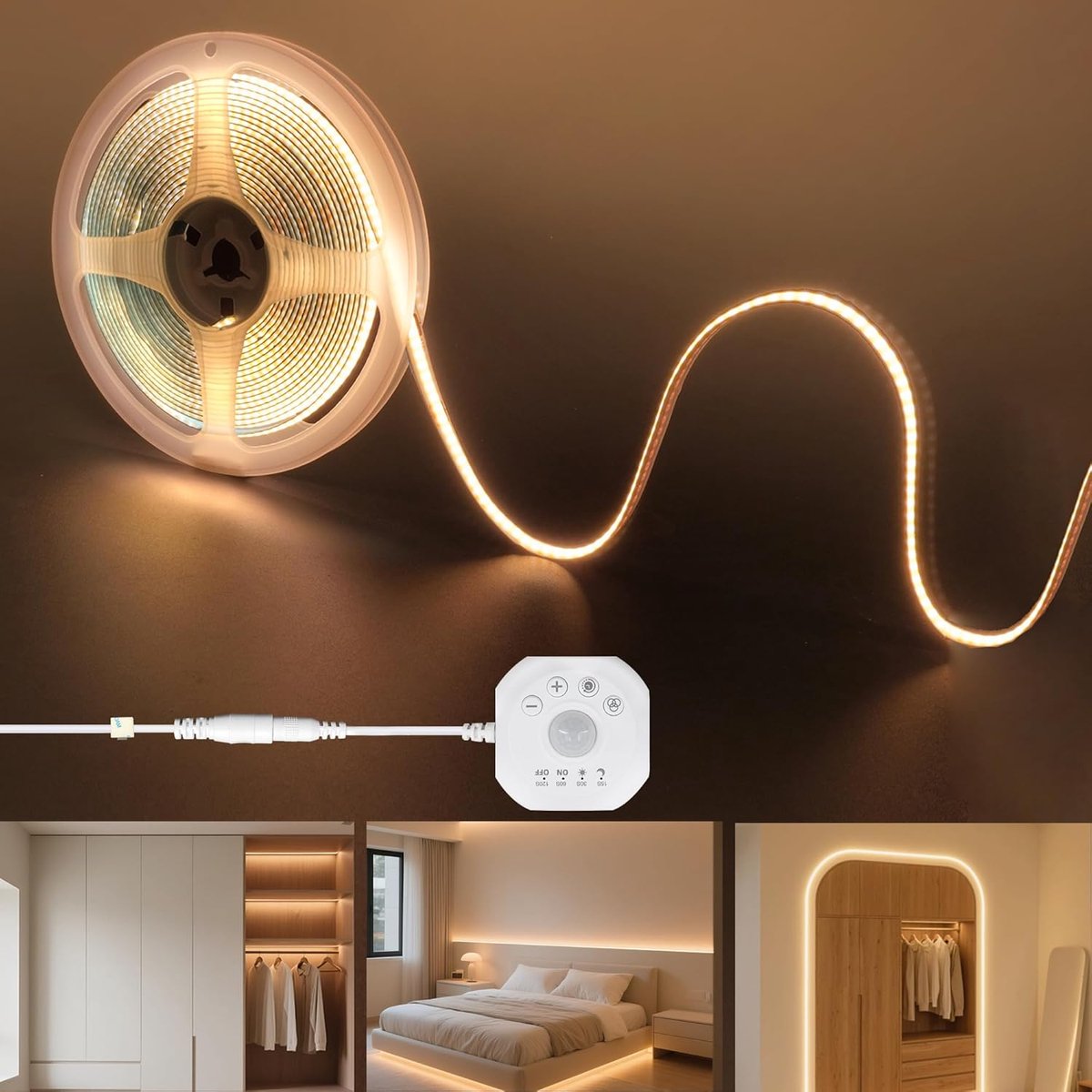 Motion Sensor Dimmer LED Strip 12V - 16.4FT Warm Wit 3000K - Dimbaar en Tijdvertraging - SnelShoppen