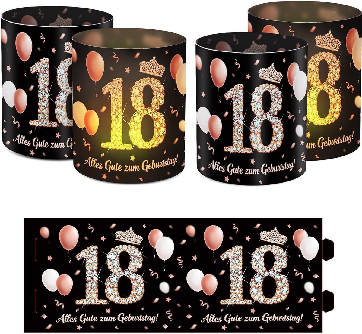 Windlicht tafeldecoratie 12-delig - zwart/roze - 'Van Harte Gefeliciteerd' - perfecte decoratie 18e verjaardag - SnelShoppen