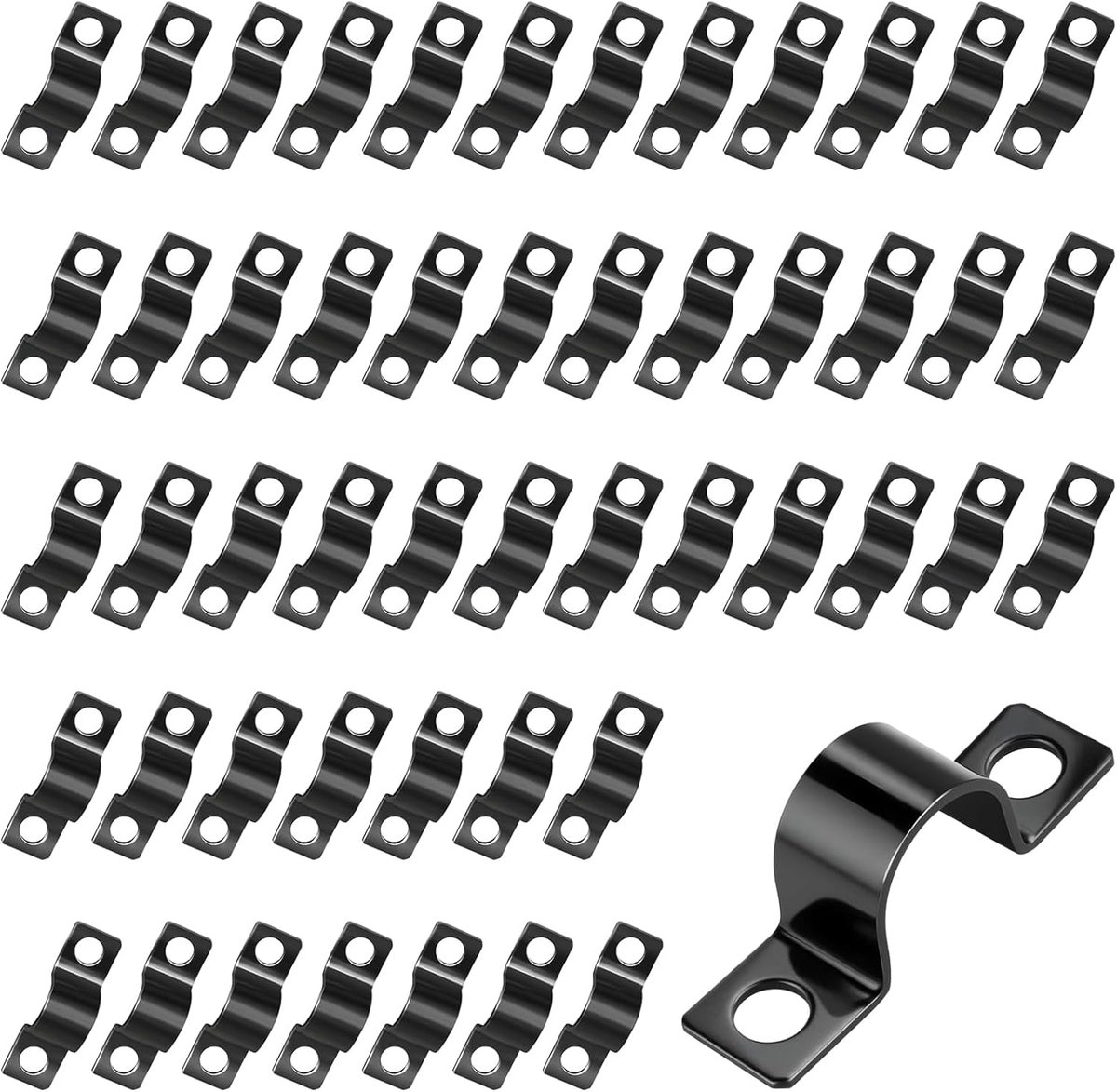 SnelShoppen - 50 Stuks Heavy Duty Kabelklemmen voor Schroeven - U-Pijp Klemmen Zwart, Dubbele Stang Mathek, Voor Elektrische Kabel, Lege Buizen 5mm &
