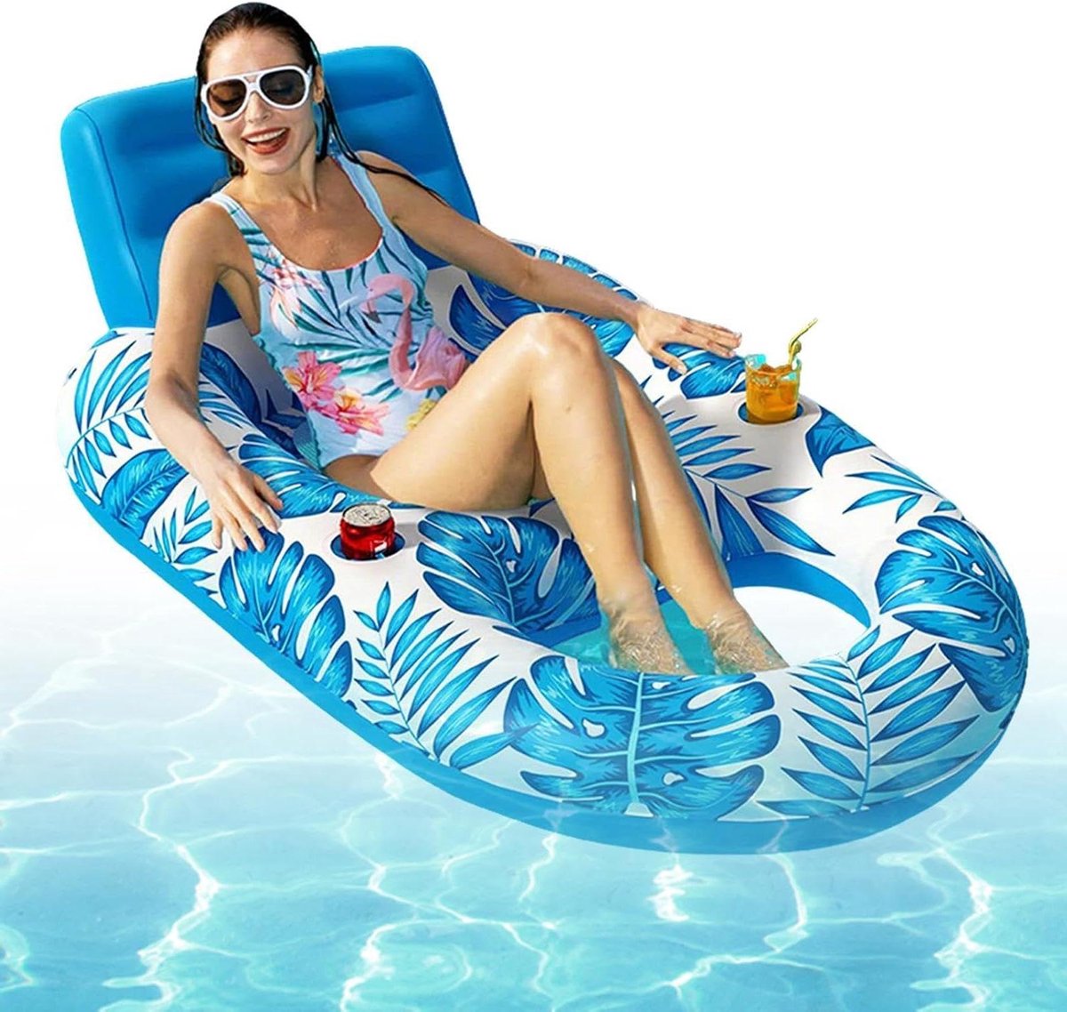 Drijvend Zwembad Ligbed - Opblaasbare Lounger - Ontspannen op Water - Met Bekerhouder - 160 x 120 cm - Blauw