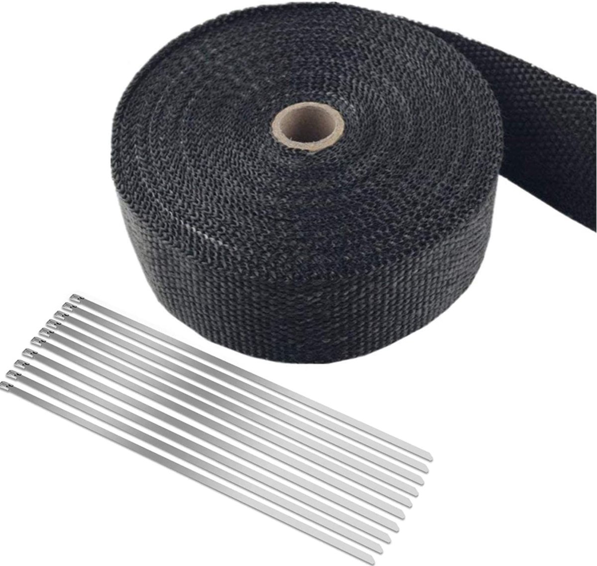 Exhaust tape 15 m x 5 cm - basaltvezel titaniumkleur - geluiddemping en brandbescherming - SnelShoppen