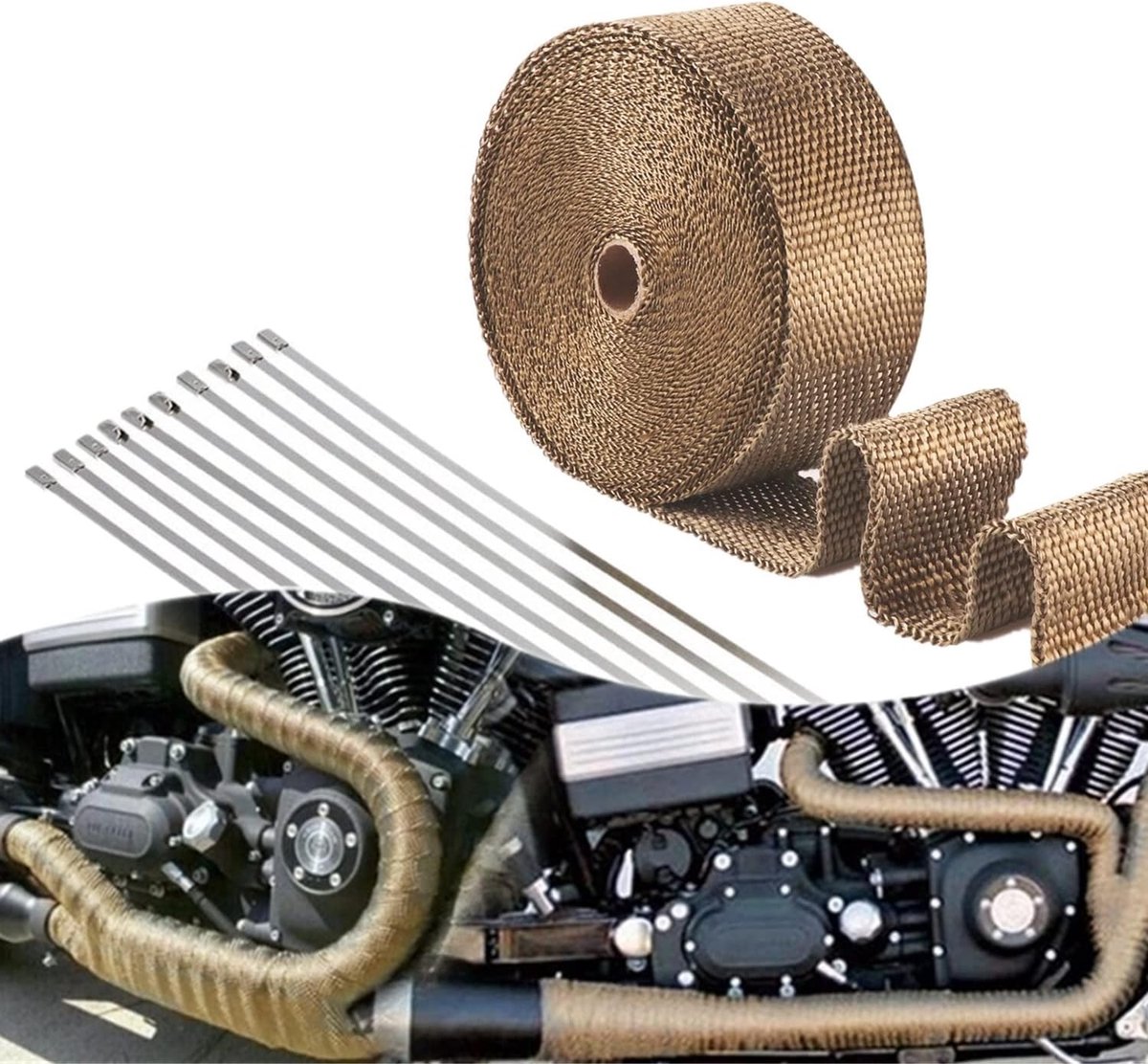 Exhaust tape 15 m x 5 cm - basaltvezel titanium kleur - hittebestendig - geluidsisolatie en brandbeveiliging - SnelShoppen