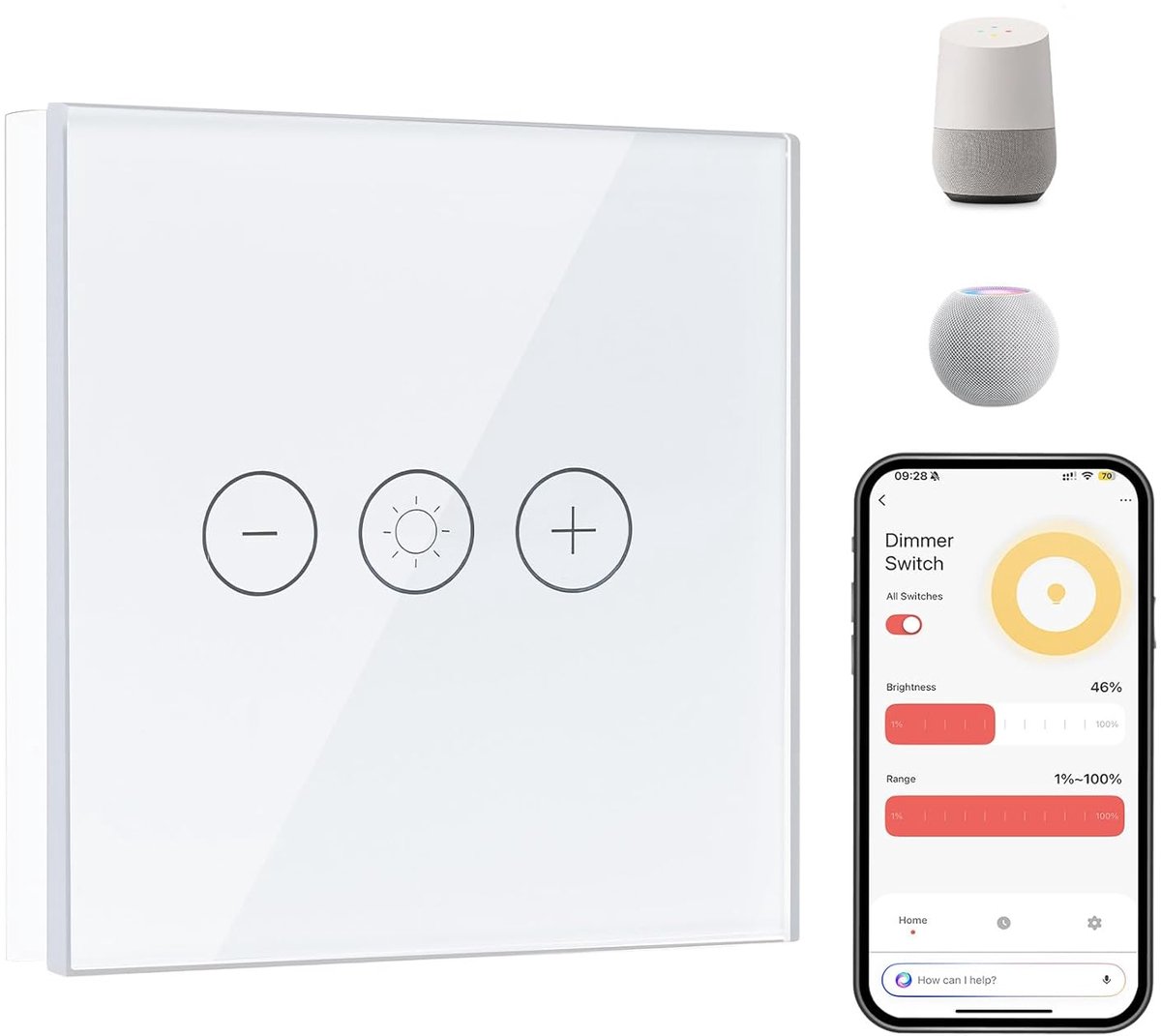 WiFi dimmer lichtschakelaar - ingebouwd glas touchscreen - smartphone bediening - voor slimme verlichting - SnelShoppen