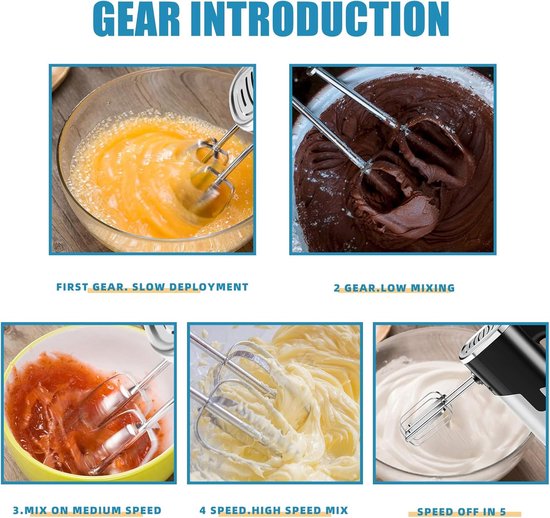 Handmixer - Keukenmixer Elektrisch - Bakken en Koken - Krachtige 800W Motor - 7 Snelheden - Zwart — afbeelding 5