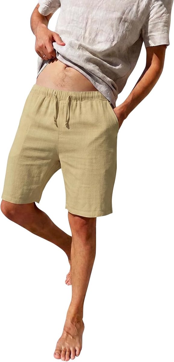 Sportshorts heren - lichtgewicht linnen - met trekkoord en zakken - ideaal voor fitness - SnelShoppen