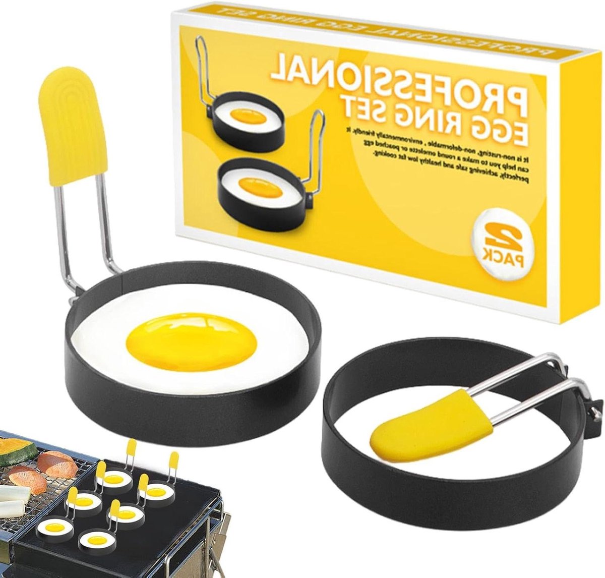 Eierringen Set - Omeletvormen Bakvormen - Ontbijt Maken - Anti-aanbaklaag - 15.5 x 8 x 2.6 cm - Zwart