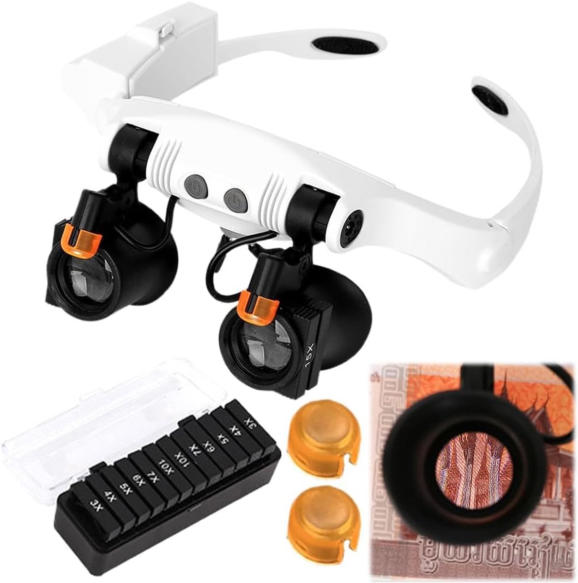 Vergrootglas met LED verlichting - 25x vergroting - 14 verwisselbare lenzen - ideaal voor lezen en handwerken - SnelShoppen