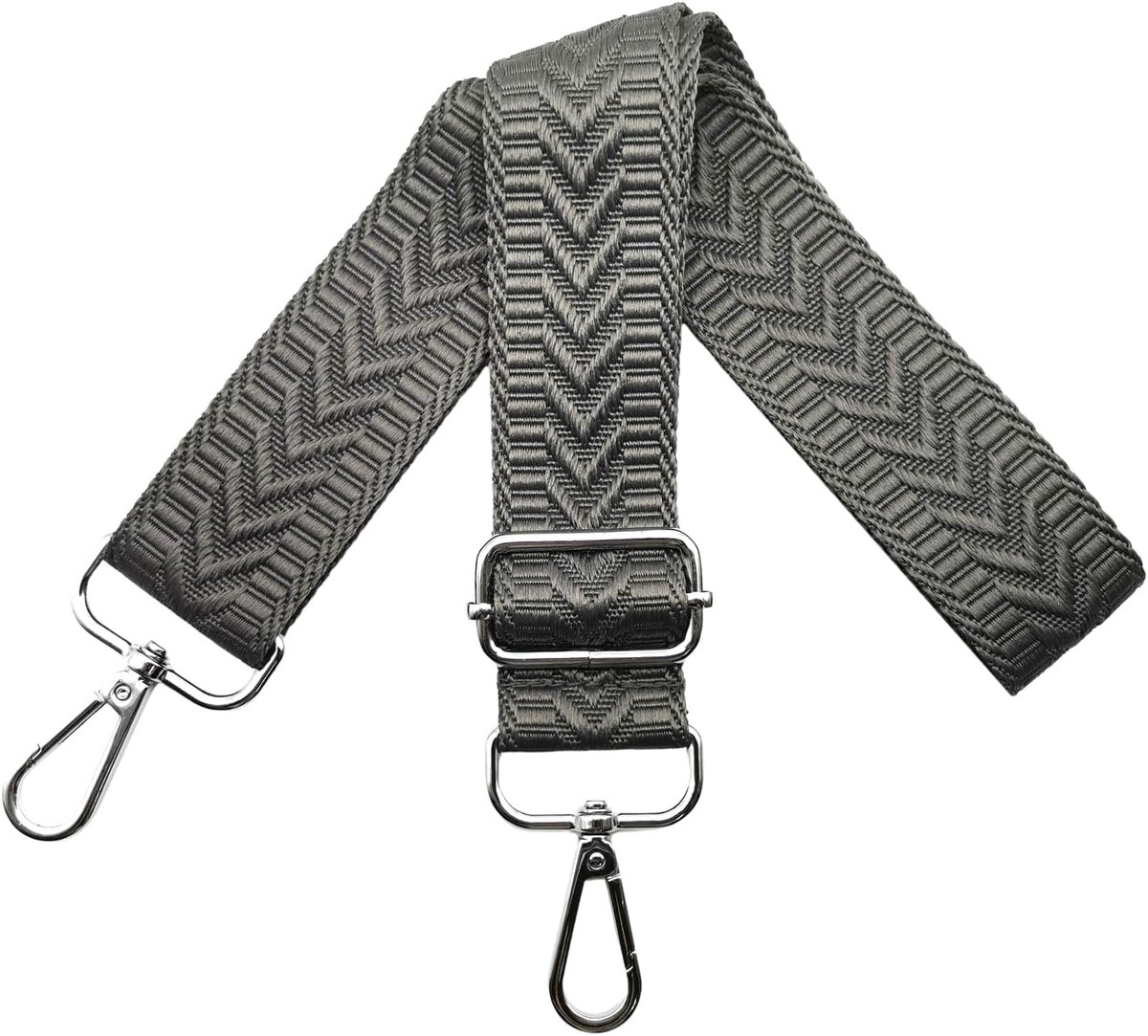 Tasriem om te wisselen, verstelbare schouderriem voor tassen, brede 3,8 cm, schouderriem met zilveren karabijnhaak, riem voor dames, handtas, crossbody, donkergrijs, U3