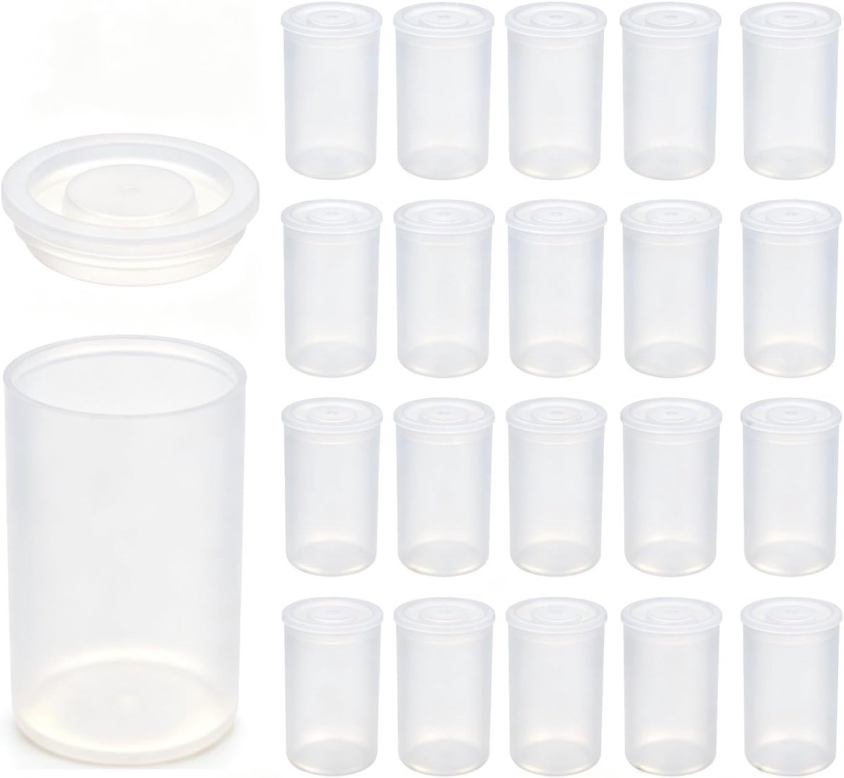 Filmdozen met deksel, 20 stuks, zwarte plastic bussen voor wetenschappelijke activiteiten, kleine voorraden en schattenzoekapparatuur (transparant)