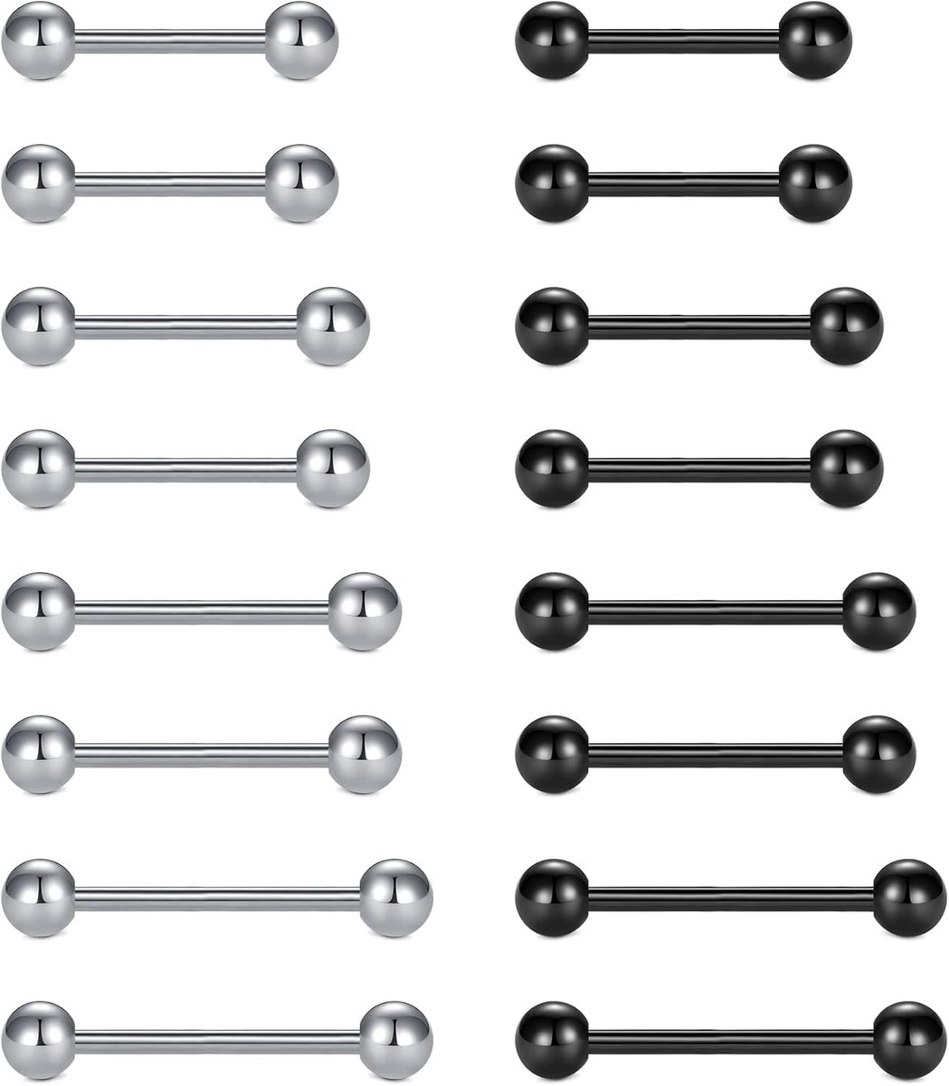 24 stuks tongpiercing, 14 g, roestvrij staal, metaal, tongstaafjes, sieraden, 12 mm, 14 mm, 16 mm, 18 mm