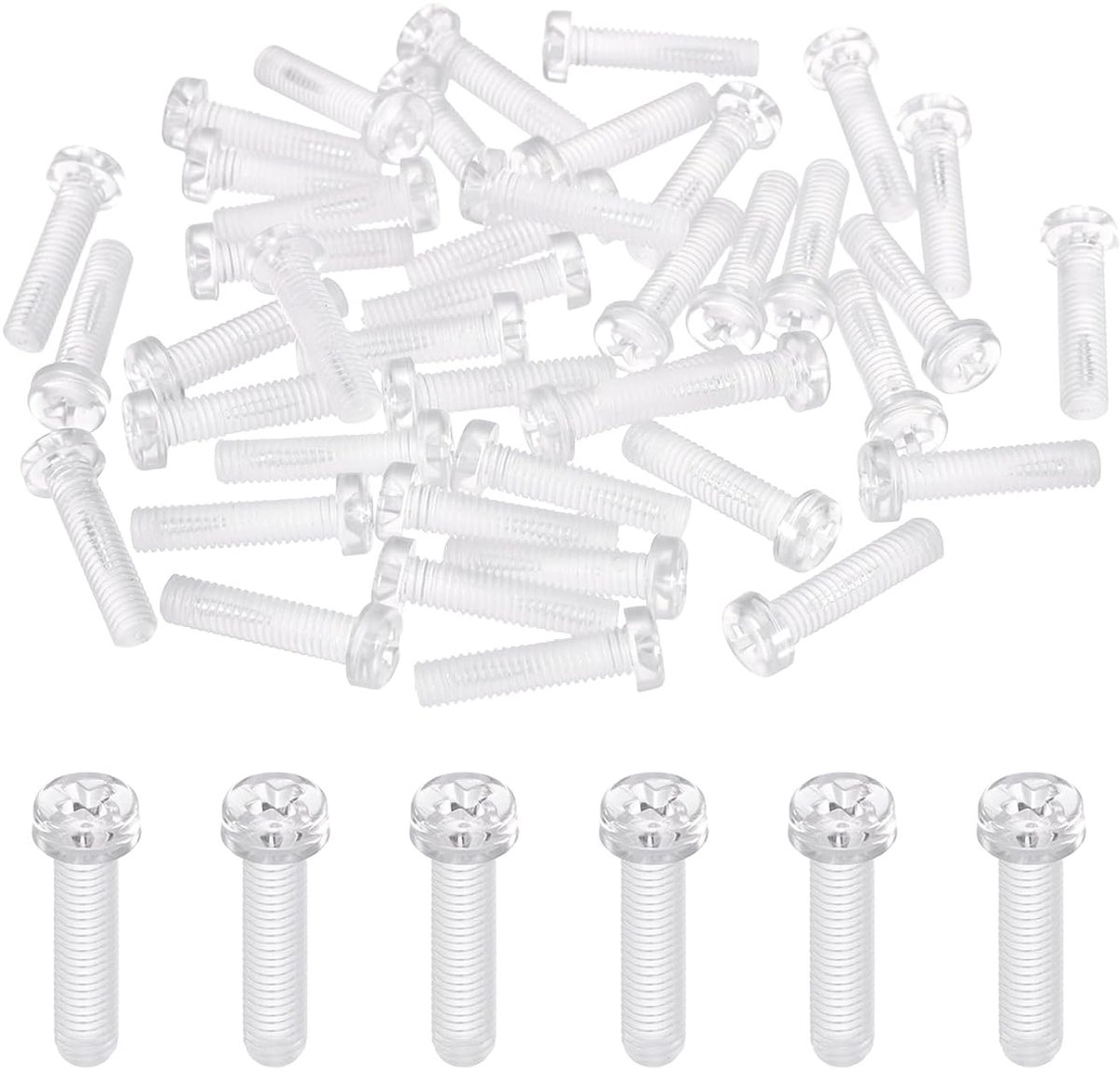 40 stuks transparante acrylschroeven, M5 x 20 mm, PC-schroeven, kunststof, ronde kop, kruiskop, metrische grove step, voor machine-accessoires, transparant