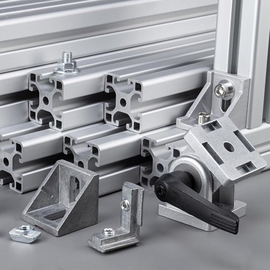 2 sets hoekhoek van aluminium profiel 90 graden, verbindingsverbindingen voor serie 3030 met schroeven en moeren (zwart) — afbeelding 2