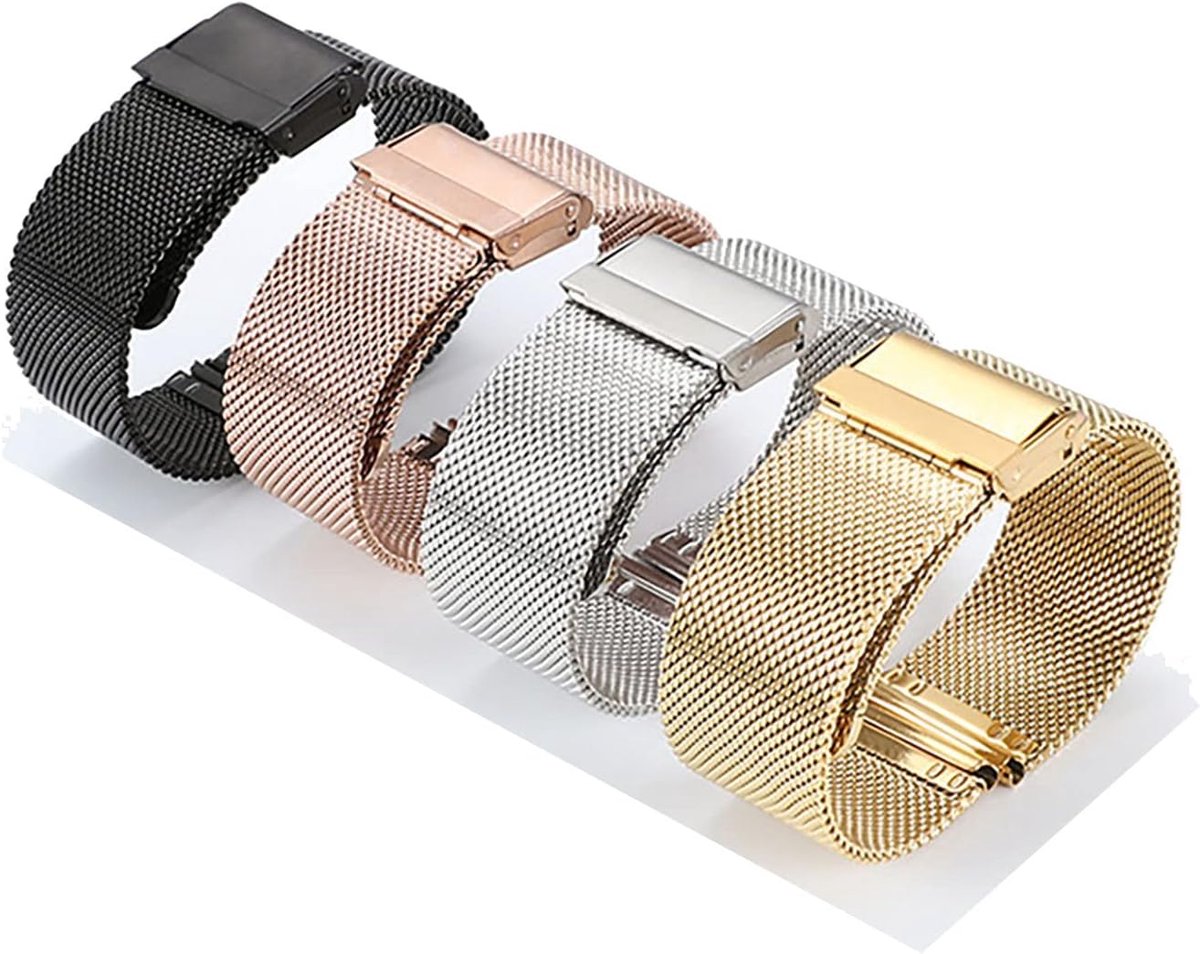 Universele metalen armband voor dames en meisjes, zilver, roségoud, zwart, 14 mm, 16 mm, 18 mm, 20 mm, 22 mm, metalen weefsel met snelsluiting van roestvrij staal, M3-vervanging