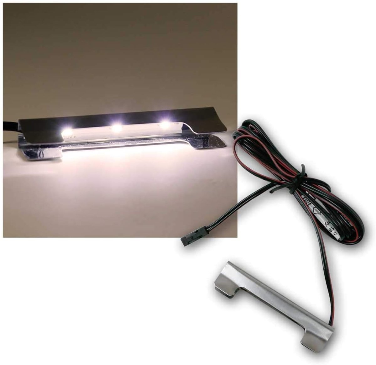Metalen clip glasvloerverlichting, neutraal wit, 12V, 2m aansluitkabel met miniplug