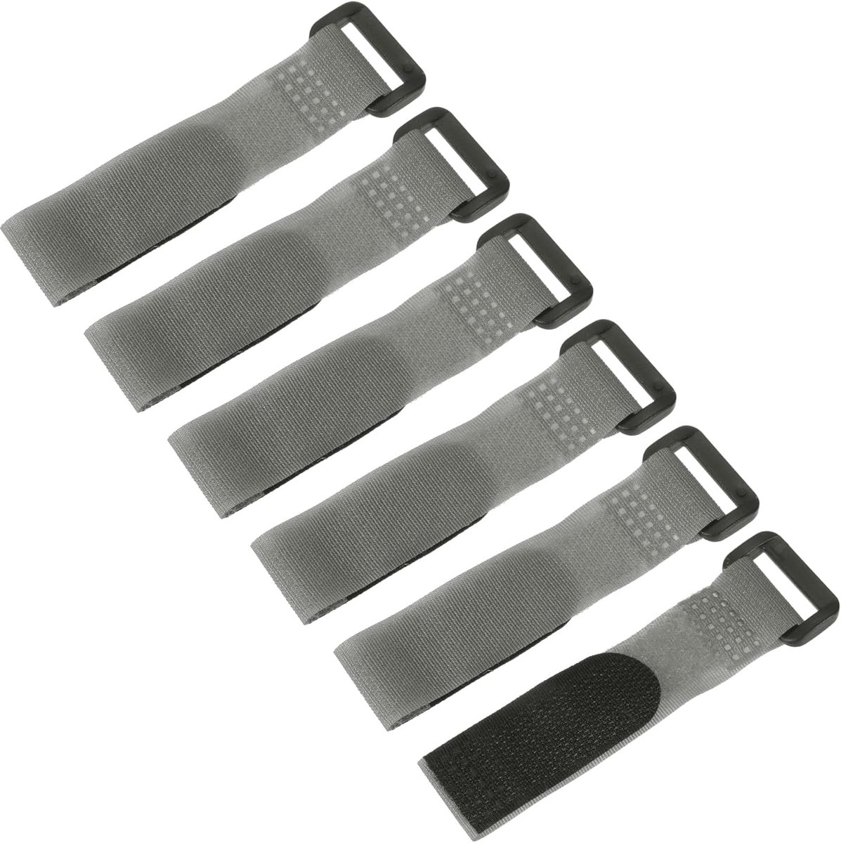 6 stuks herbruikbare riemen voor batterijbevestiging, 20 mm x 150 mm, nylon, multifunctioneel, verstelbare batterijbevestigingsriem, drone-gesp, boot, auto, grijs