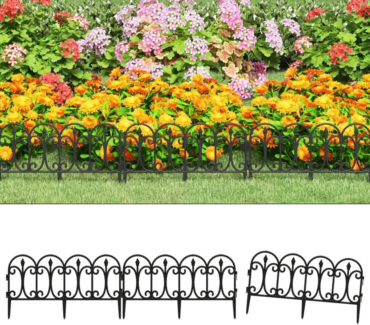 17 stuks witte gazonranden 10 m PP, perfecte touch voor een tuin of looppad, duurzaam, gemakkelijk in de grond te steken, creëren duidelijke randen tussen bloembedden, gazons, struiken, (zwart