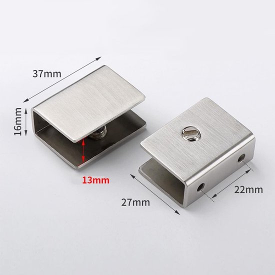 6 stuks roestvrijstalen cliphouder, verstelbare glazen plankbeugels, wandmontage, vierkante glazen klem, spiegelclips voor 10 mm dikte glas en bord — afbeelding 2