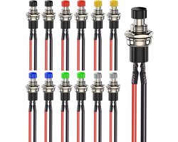12stks 7mm 3V-6V-12V-24V-230V / 1A Voorbekabelde Mini Momentary Drukknop, SPST Nomal Open AAN/UIT 2Pin Ronde Knop voor Modelspoor Hobby