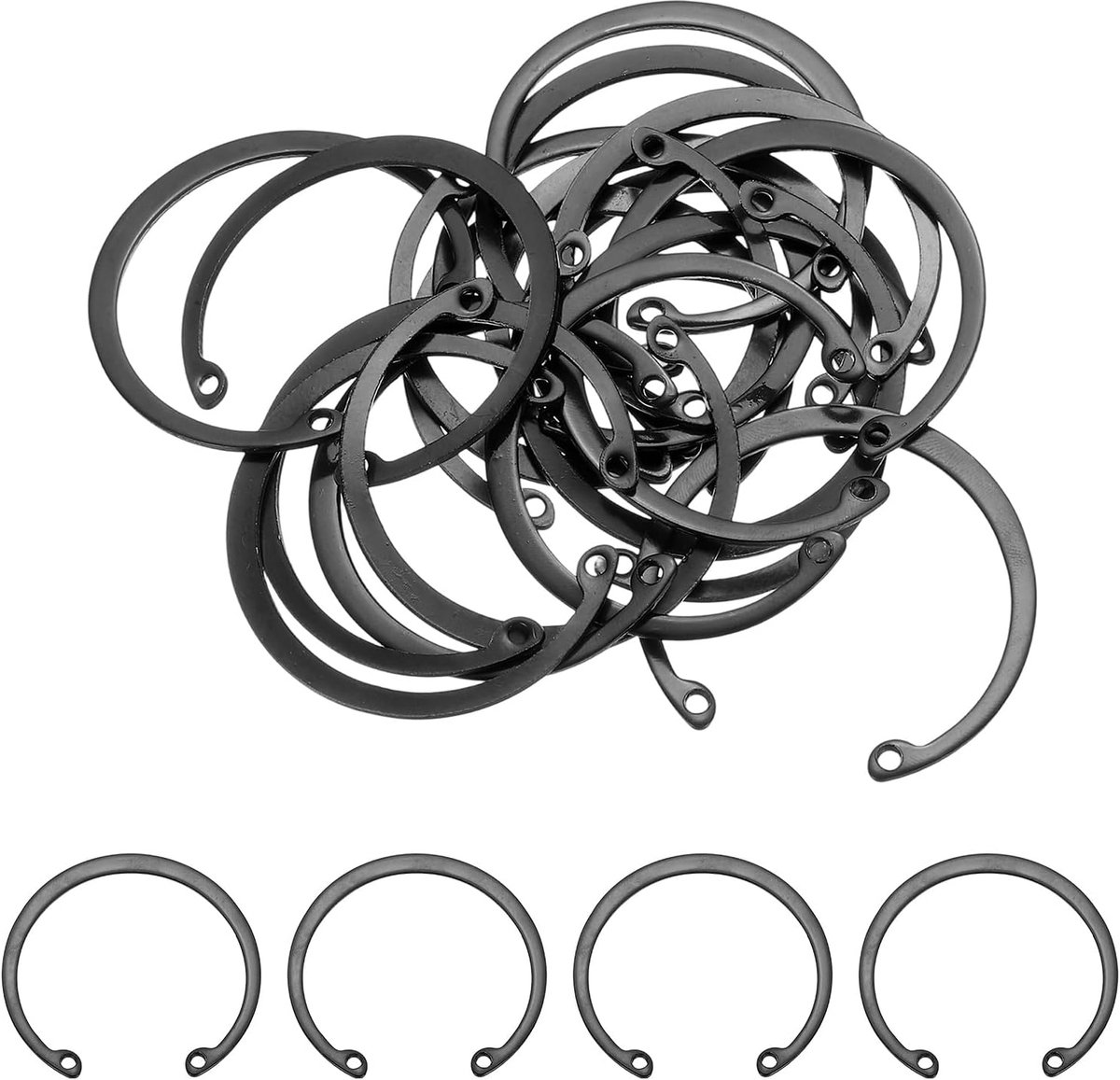 20 stuks binnenringen 1-25/32 inch (45 mm), Zirclip-ringen van mangaanstaal 65 Mn voor assen met gleuf en bouten, zwart