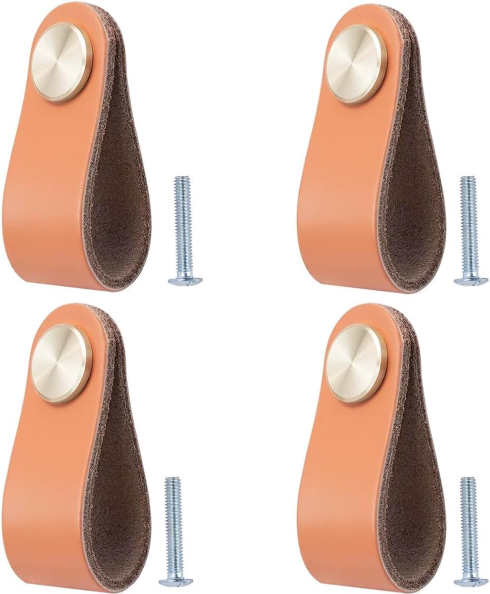 4 stuks lederen handgrepen voor meubels, 6,4 x 2,5 cm, handgemaakte meubelknoppen, lederen meubelgrepen, kastknoppen, kastknoppen voor keukenkasten, kledingkast