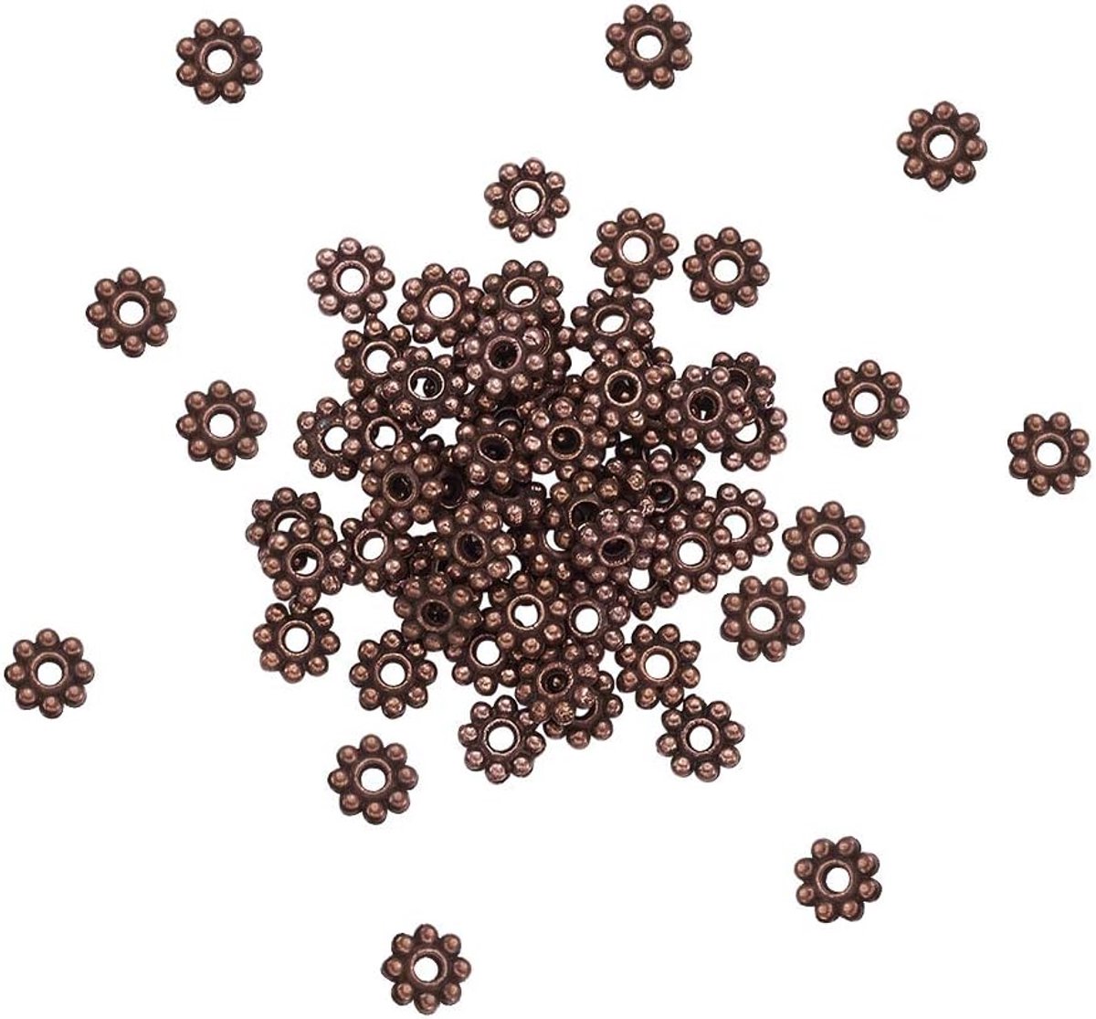 300 stuks Kleine Tibetaanse Bloem Daisy Spacer Kralen Charm Caps Sieraden Bevindingen Rood Koper voor Armband Ketting Maken, 5x1,5mm, Gat: 1mm