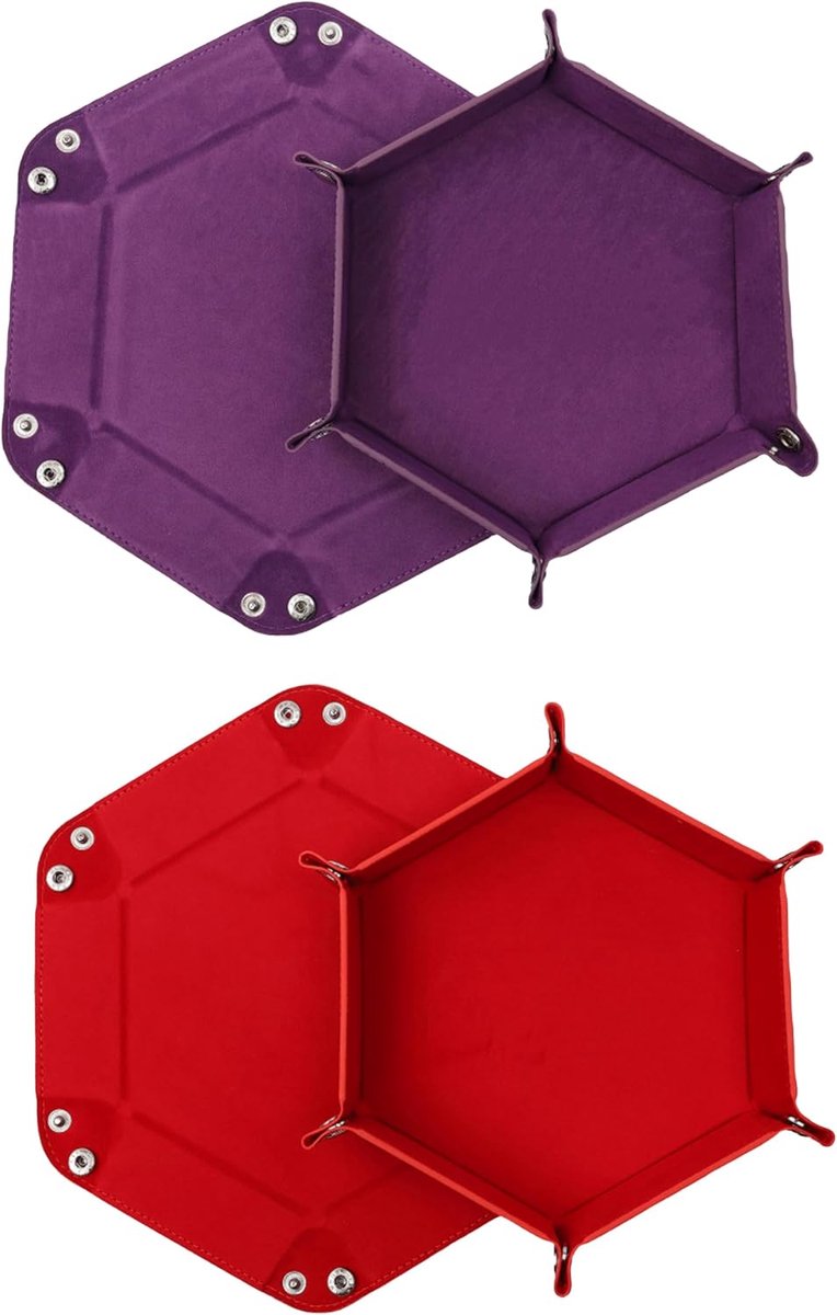 Kubusplanken, dubbelzijdig, fluweel, opvouwbaar, zeshoekig, blokjesbord, leer, voor RPG, DND, draken, dobbelstenen, spellen, 2 stuks, rood - paars