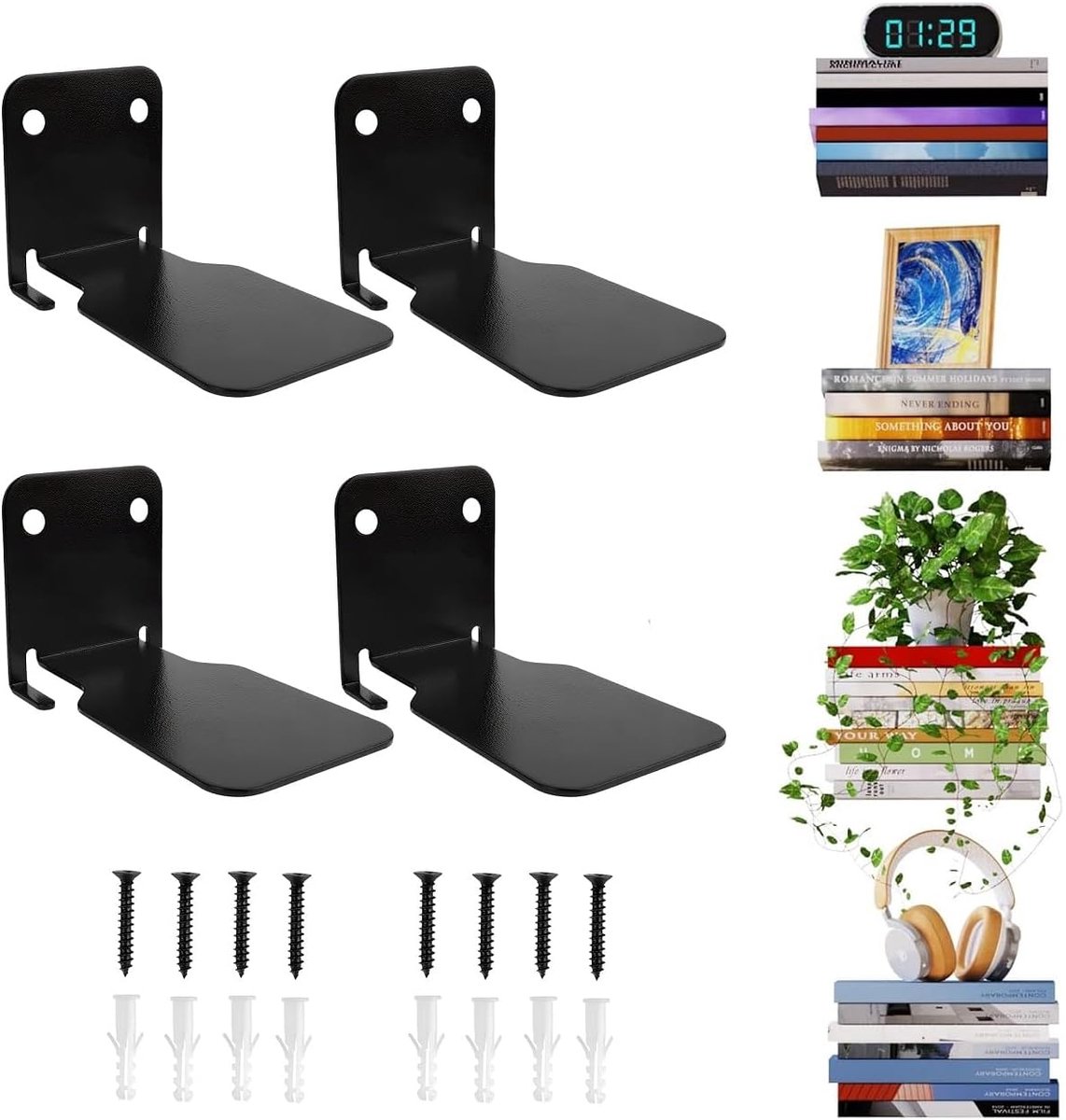 Zwevende boekenkast, onzichtbare planken voor boeken, zwevende planken, muur voor slaapkamer, zwevende boekenplank, metaal, stabiel, voor kantoor, keuken, woonkamer