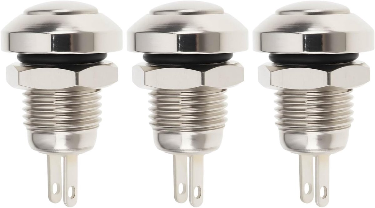3 STKS 2-Pin 8mm Metalen Drukknopschakelaar SPST 1A 250VAC Compatibel met Low Power Toepassingen met Beperkte Ruimte