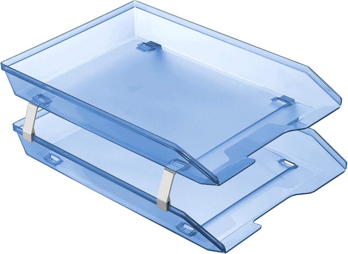 2-laags brievenbak met voorlading, bureaubladorganisator, A4-briefformaat papierorganizer, opslagoplossing papierlade voor kantoor, thuis, klaslokaal (kunstiek, helderblauwe kleur)