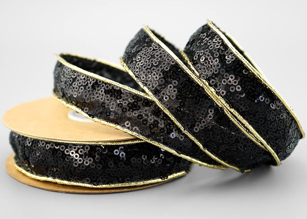 5 m x 25 mm pailletten band zwart decoratief lint glanzend lint met glitter glans briljant geschenklint glinsterend Lurex om te versieren knutselen Kerstmis feest