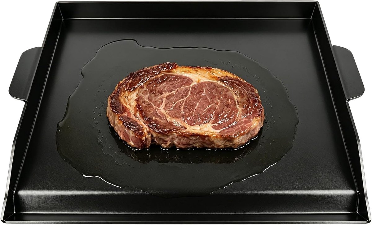 Grillplaat 58,5 x 41 cm, universele plancha voor gasgrill, oven | Plancha-fornuis met geïntegreerde vetbak, antiaanbaklaag, extra hoge zijwanden, voor hamburgers, groenten, vis