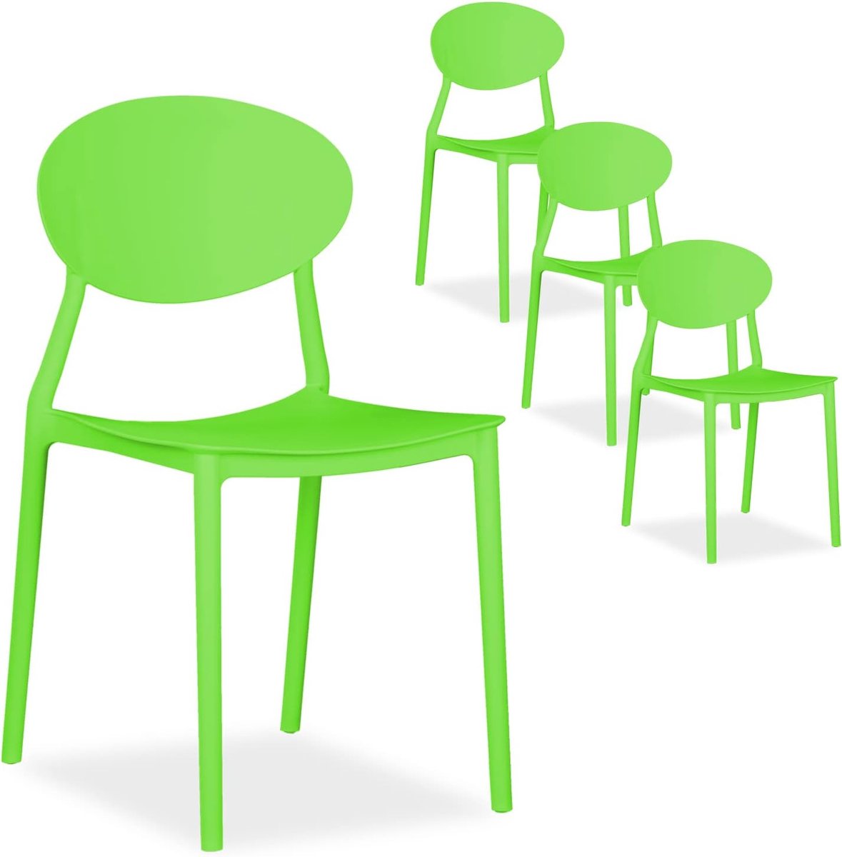 Tuinstoelen, set van 4, stapelbaar, kunststof, groen | Terrasstoel en balkonstoel, polypropyleen, uv-bestendig, onderhoudsvriendelijk, zonder montage, 41 x 80,5 x 51 cm