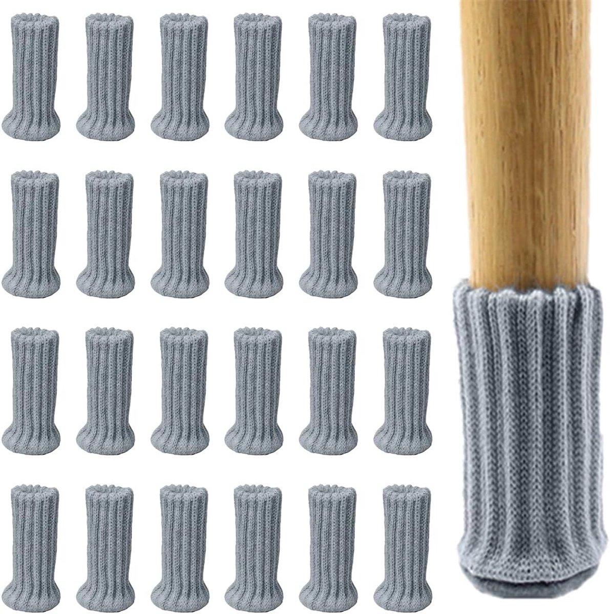 24 stuks beweegbare stoelsokken, elastische sokken voor stoelpoten, antislip voetbescherming, gebreide hoes, beenbescherming, voorkomt krassen en geluiden, geschikt voor diameters van 2,5 tot 5,5 cm