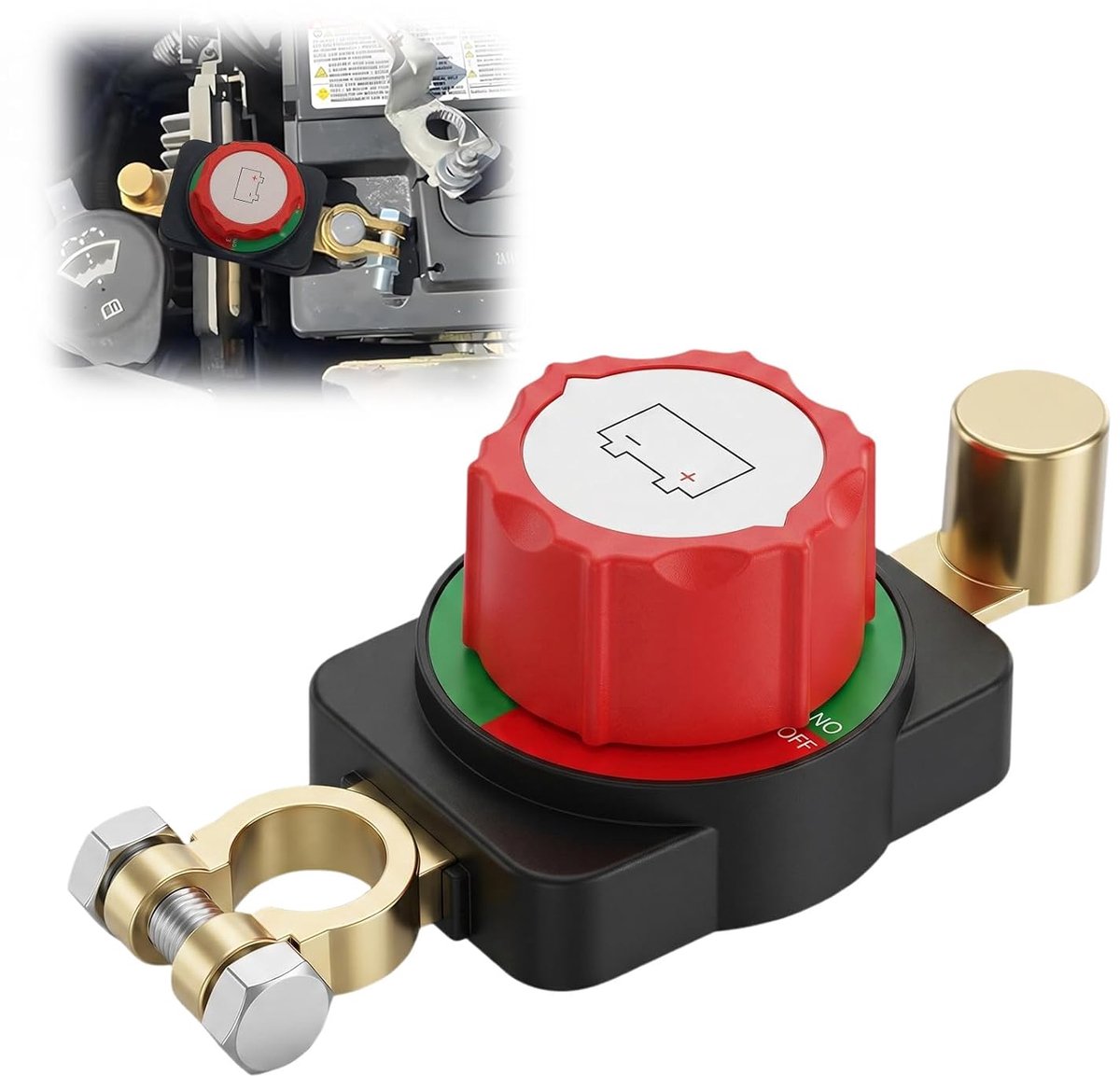 12 V/24 V, waterdicht, koper, batterij-ontkoppelingsschakelaar, compatibel met positieve pool, voor auto, motorfiets, caravan, bus, camper