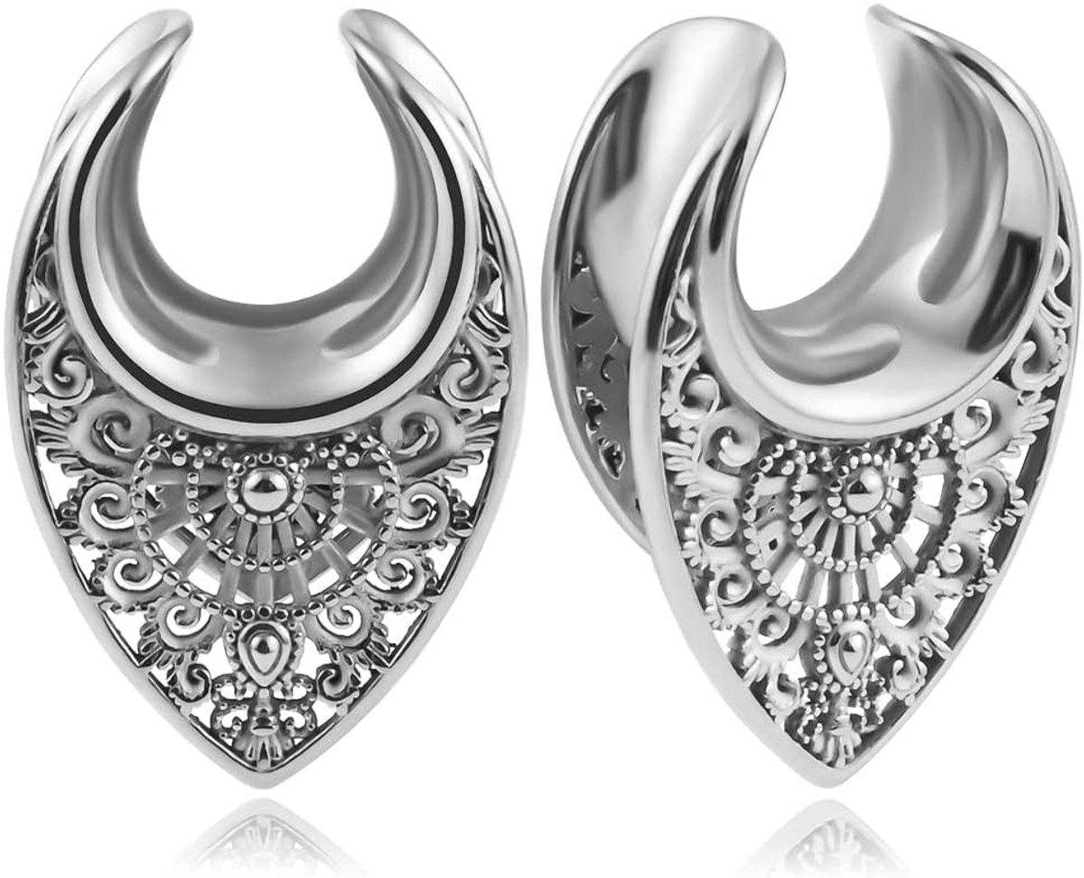 Oortunnel Flesh Plug Saddles Holle roestvrij staal voor uitgerekte expander oorpiercing 8mm tot 25mm