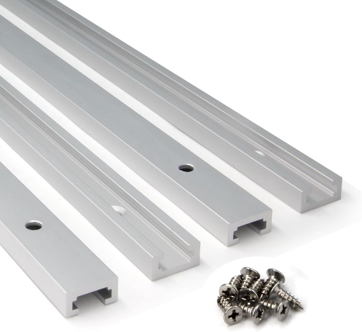 300 mm aluminium T-track slider met schroeven dubbel gesneden profiel universeel met voorgeboorde montagegaten voor houtbewerking en klemmen, doe-het-zelf gereedschap (afmetingen: 300 mm, 4