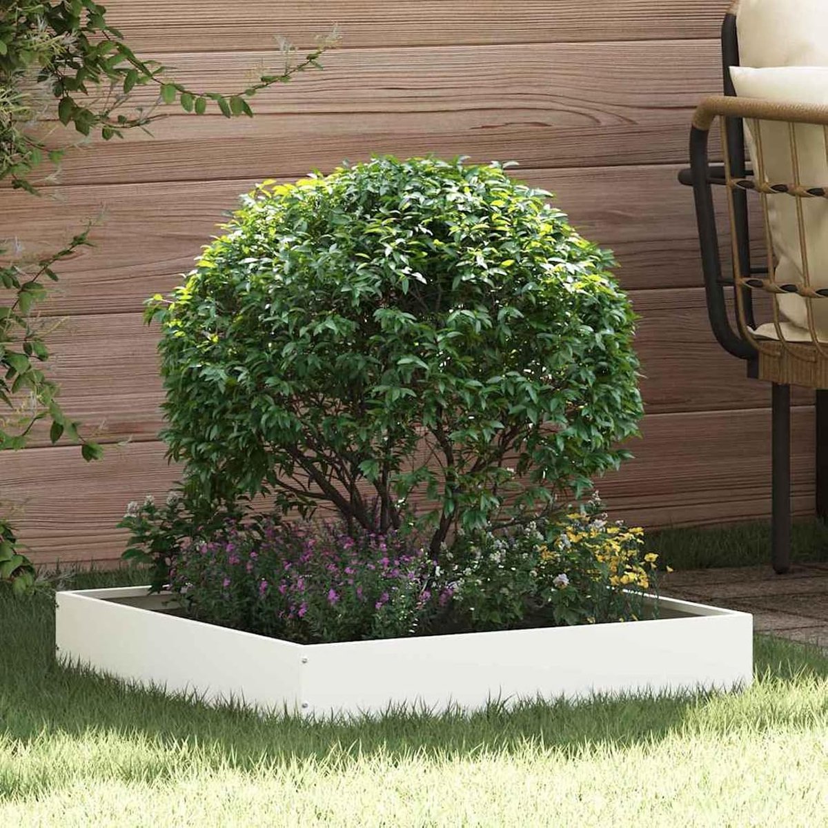 60 x 60 x 13 cm, stalen gazonrand, wit, 6 stuks, weerbestendig en duurzaam, voor tuin, terras en paden