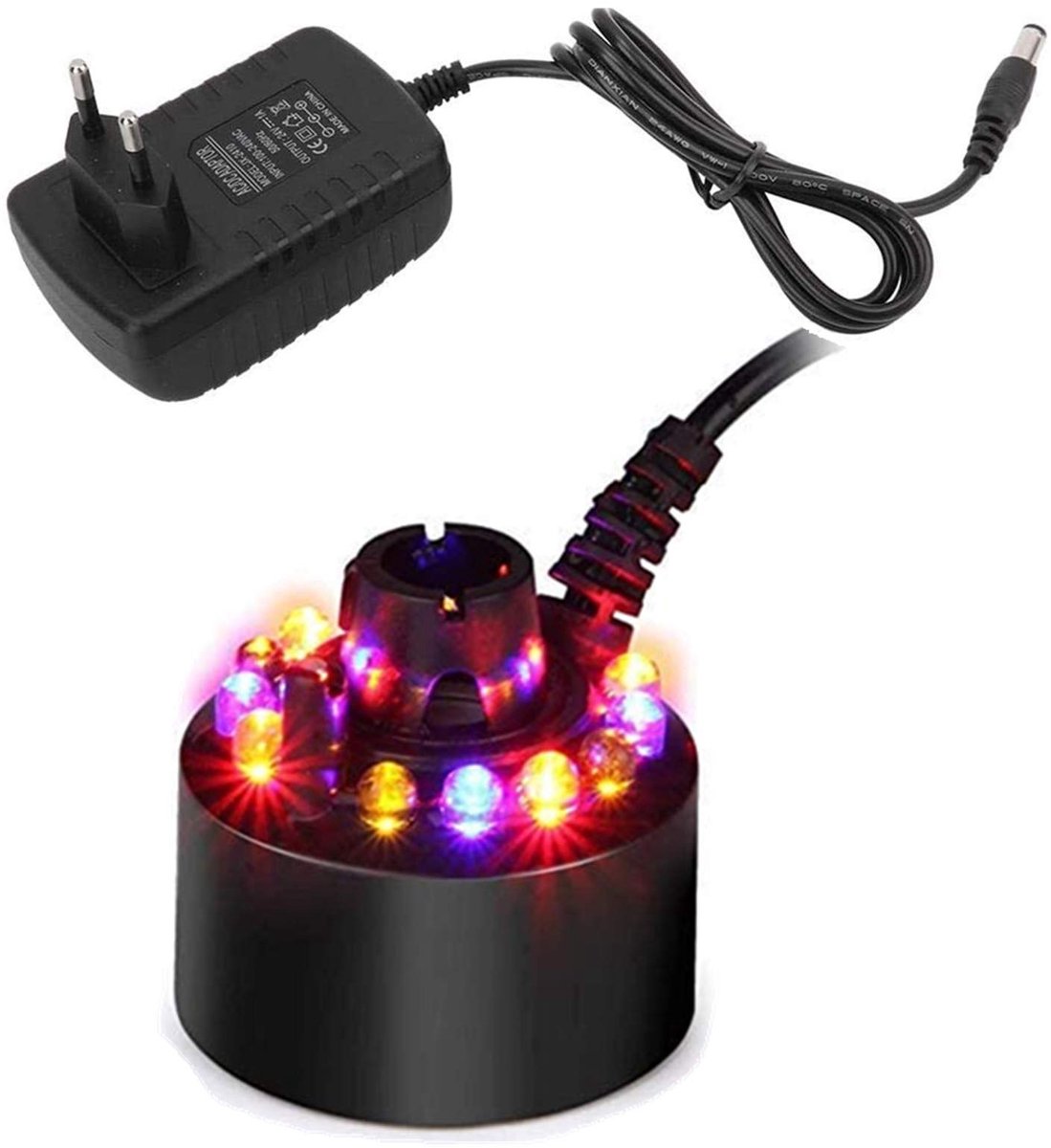 Mist Maker 12 LED - Indoor fontein mistgenerator - Zwart - Perfect voor vijvers en decoratie - SnelShoppen