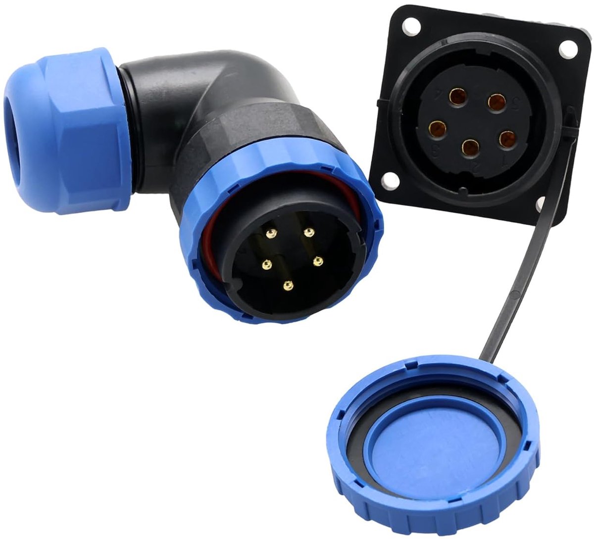 TY28 5-pins 25A vrouwelijke mannelijke stekker, paneelmontage-socket en hoek 90° draadstekker, schroefverbinding soldeervrije snelscheiding voor waterdichte outdoor-voeding
