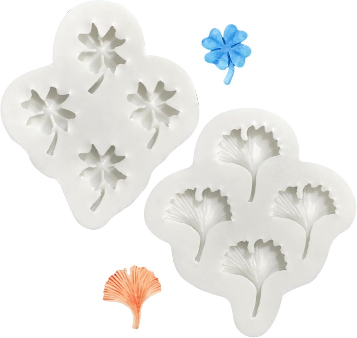 2 Stuks Siliconen Klavertje Vier Ginkgo Biloba Schimmel, Epoxyhars, Gips Gietvorm, Speciaal Voor Diy Gelukkige Ornamenten.