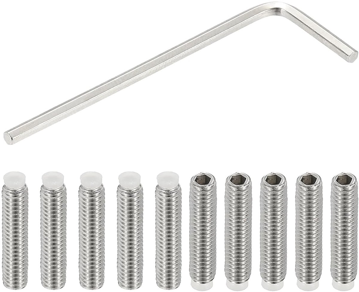 Schroeven zonder kop, nylon punt, M4 x 18 mm, 10 stuks, roestvrij staal, 304, metrisch, zeskantkop, dopsleutel, antislip, met sleutel