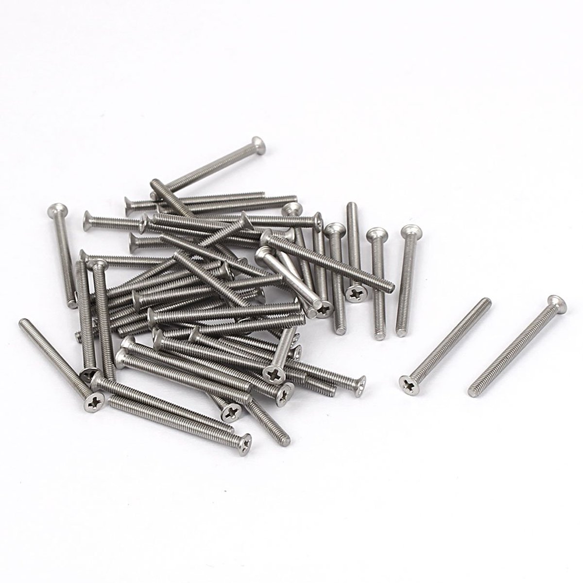 M2.5-0.45 x 30 mm fijne draad Phillips platte verzonken kop machineschroeven zilverkleurig, 50 stuks
