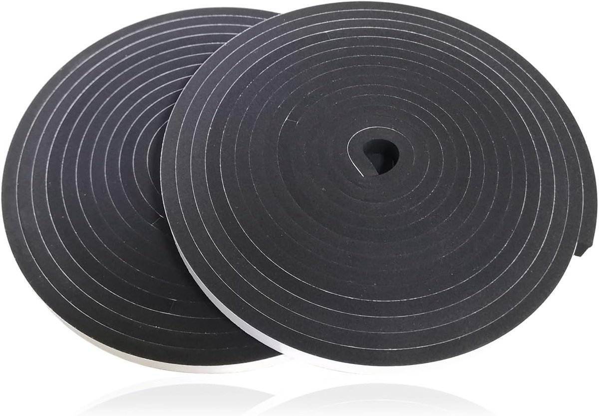 zelfklevend, 2 rollen, 12 mm x 6 mm x 5 m, mosrubber, zwart, voor deuren, ramen, bad/douche, beschermt tegen tocht, kou, lawaai, stof en botsingen | Waterdicht & langdurige