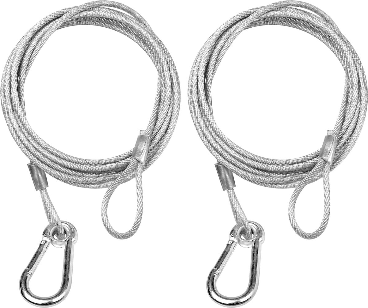 Bevestigingsvoorziening, veiligheidskabel voor podiumverlichting, transparante kabelkop, traverseaccessoires, klemhaken, diameter 3 mm, lengte 200 cm, 2 stuks, wit