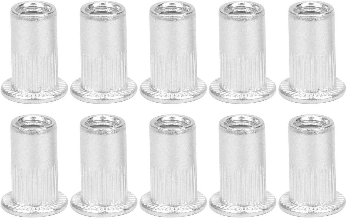 100 Stuks M5 Aluminium Flensmoeren Klinknagelmoer, UNC Platte Kop Klinkmoer met Schroefdraad