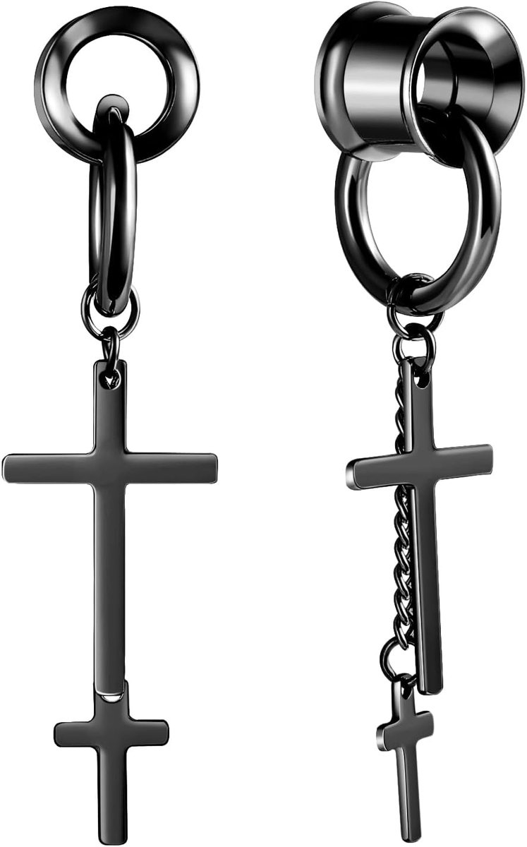 Tunnel met kruis hanger piercing sieraden oor mannen vrouwen tunnel roestvrij staal set punk waterdicht 6 mm - 24 mm