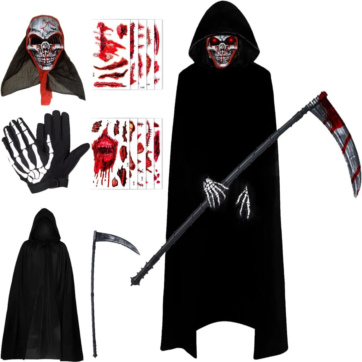 Halloween-kostuums, cape met capuchon, Halloween, skelet, Halloween, cosplay-kostuums, zwarte cape met capuchon voor volwassenen, feest, carnaval, Halloween, decoratie